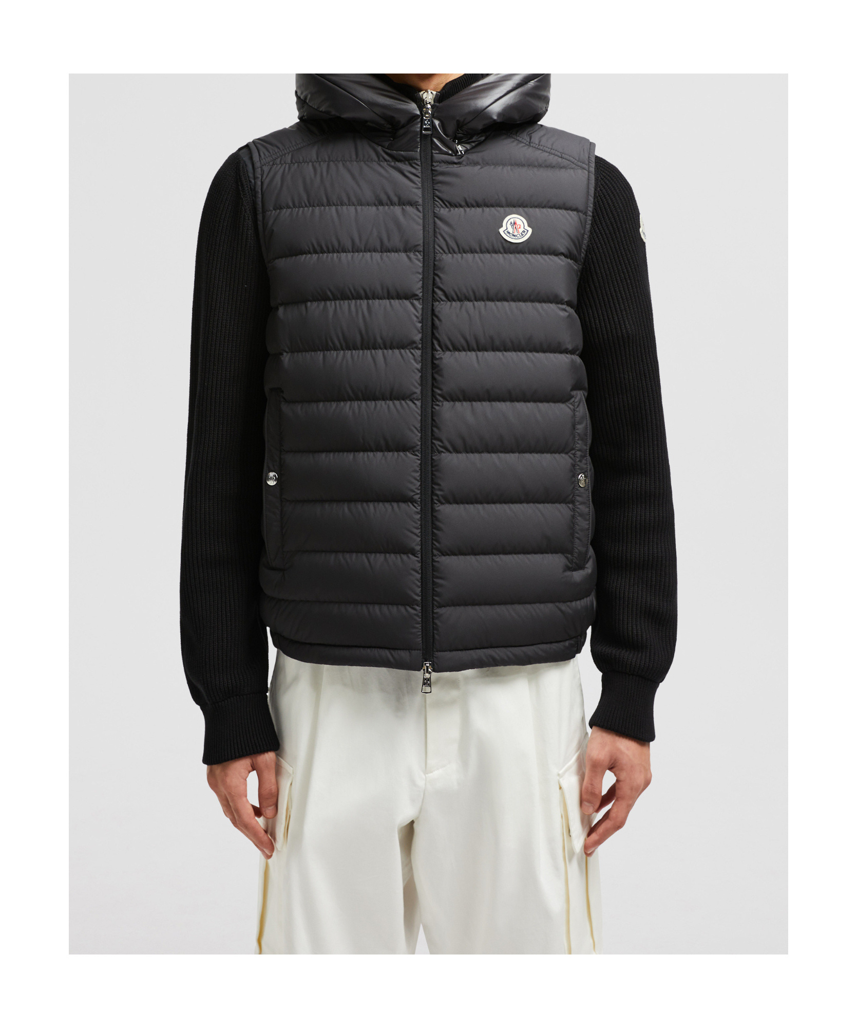 Moncler Sleeveless Hooded Padded Down Jacket With Side Pockets In Black