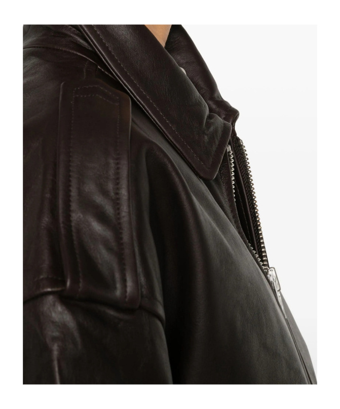 The Frankie Shop Zippered Leather Jacket In Brown