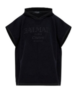 Balmain Hooded Cloak In Black