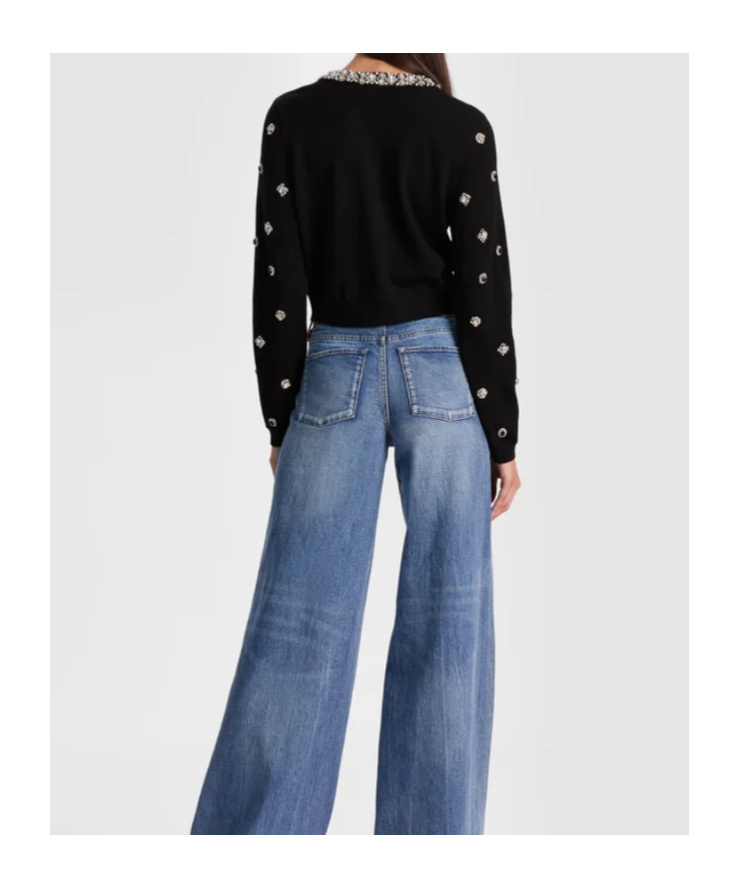 Alice And Olivia Dollie Embellished Cardigan In Black