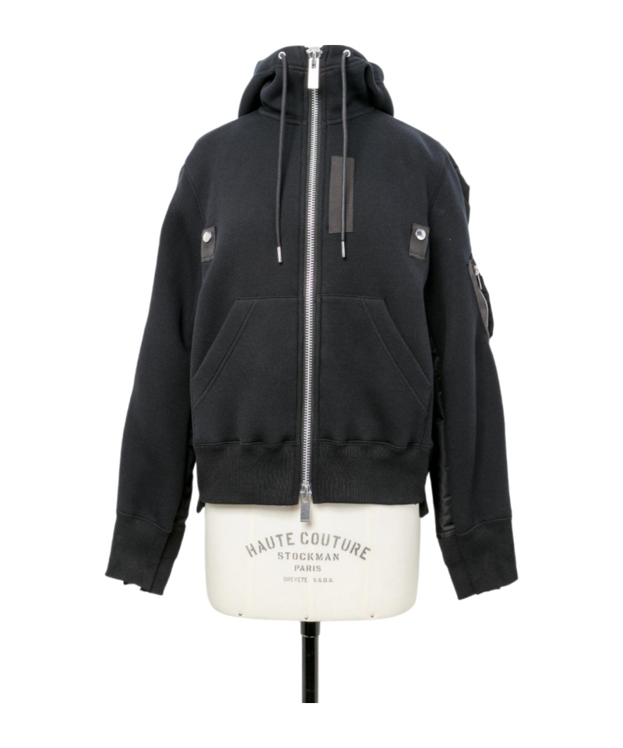 Sacai Sponge X Nylon Twill Hoodie In Gray