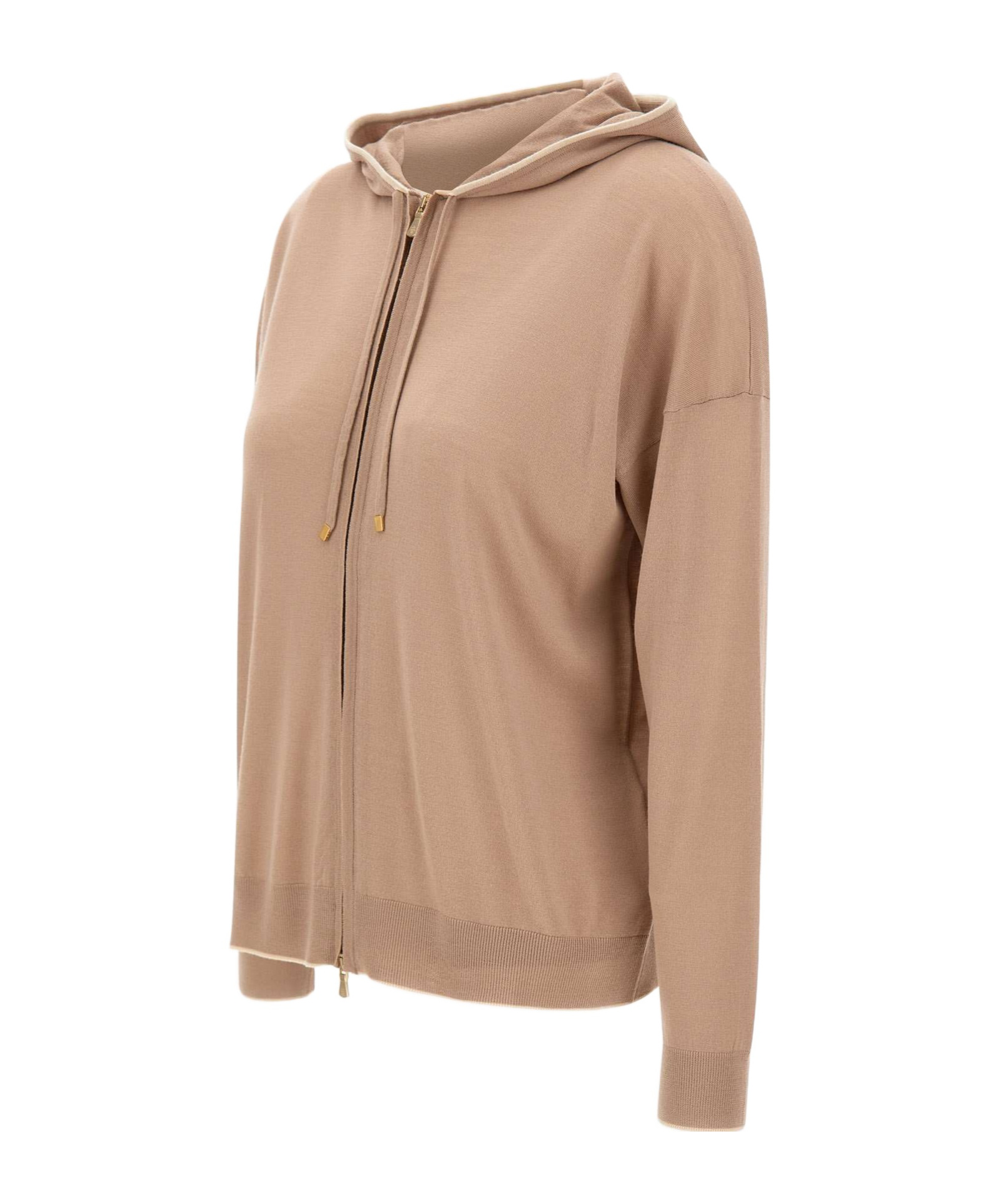 Eleventy Striped-trim Hooded Zip Cardigan In Brown