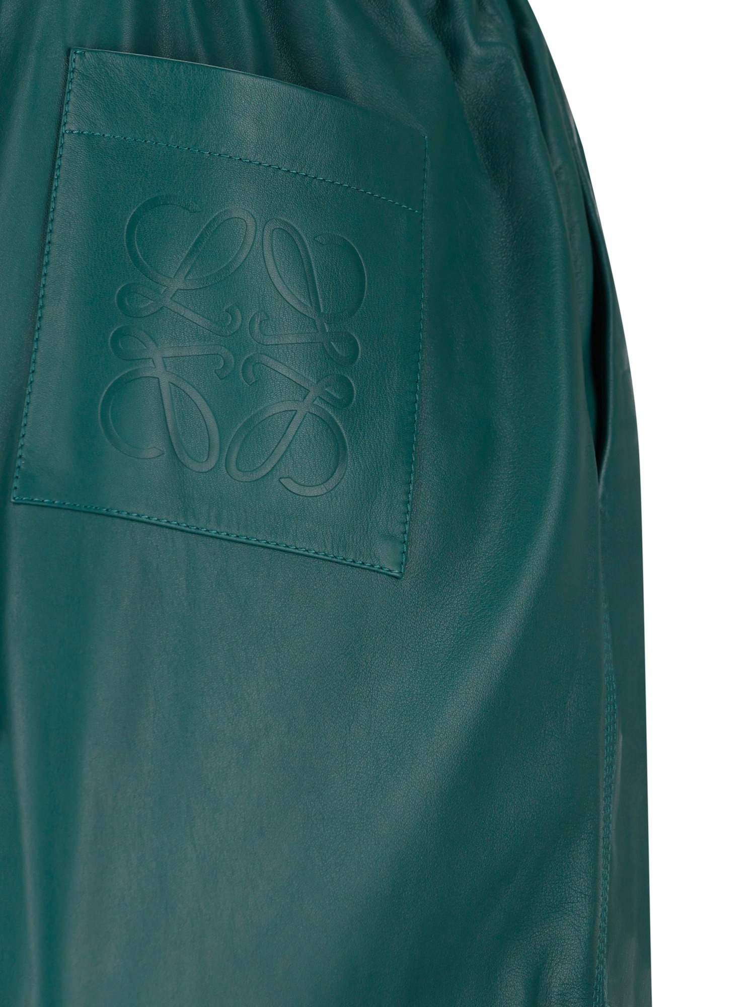 Loewe Leather Elasticated Mini Shorts In Green