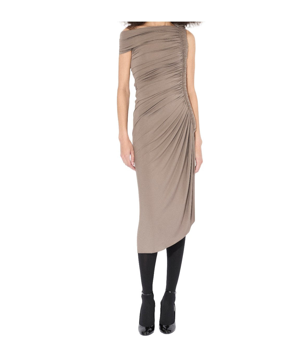 Alaïa Asymmetric Ruched Off-shoulder Midi Dress In Gray