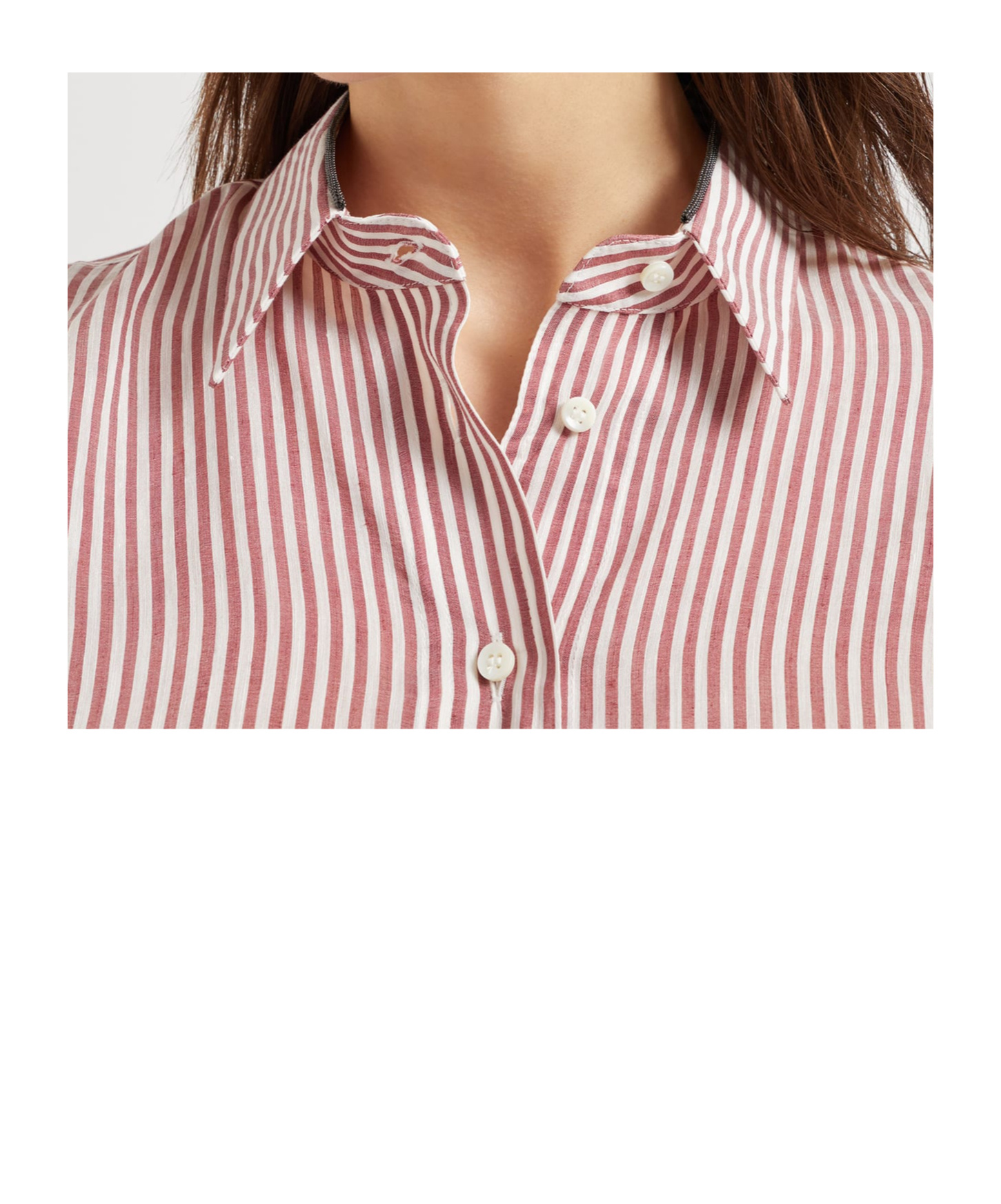 Brunello Cucinelli Bordeaux Stripe Linen-cotton Blend Shirt In Bordeaux