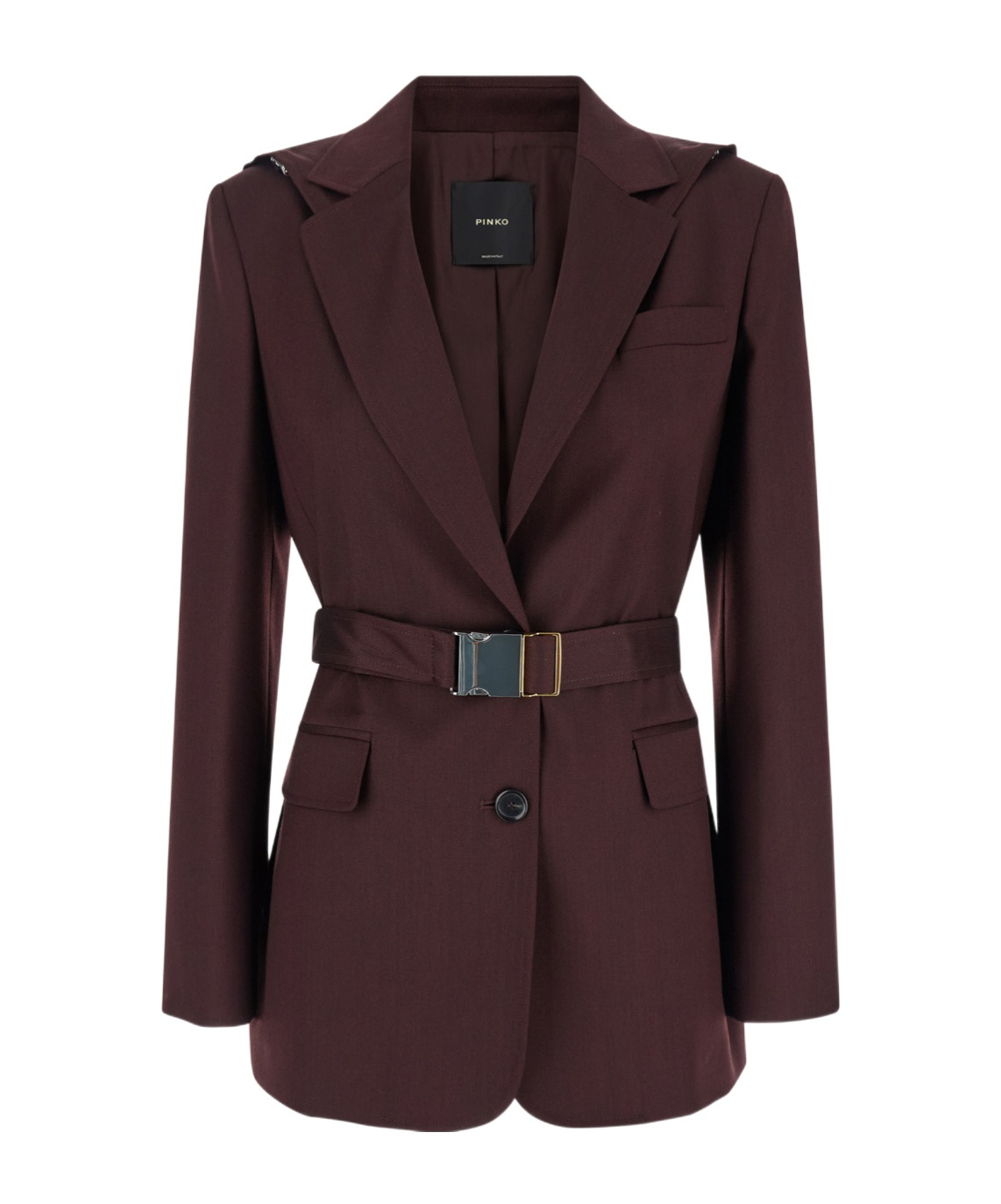 Pinko 'cortez' Bordeaux Jacket With Notched Revers And Removable Hood In Wool Blend Woman In Red
