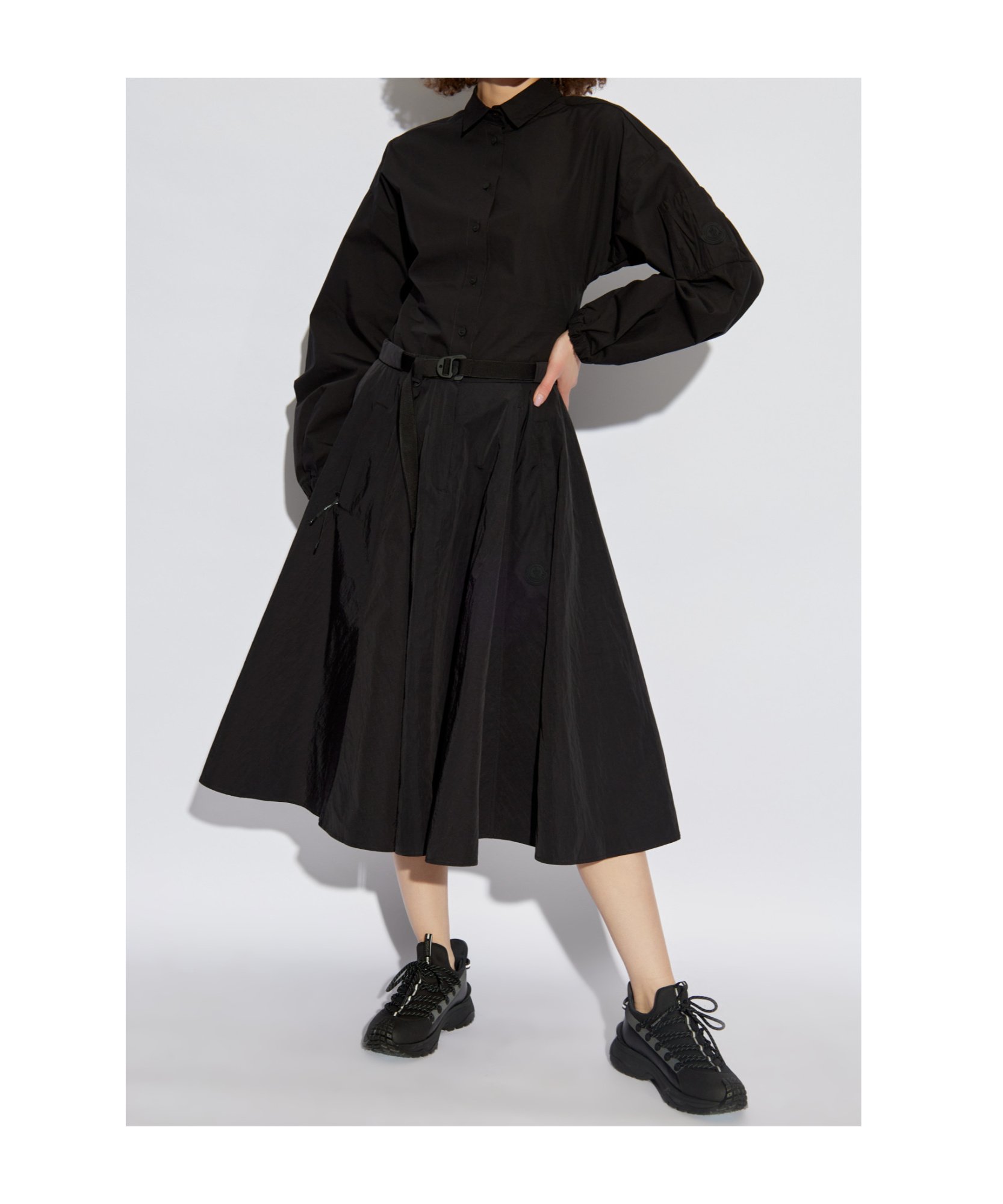 Moncler Flowing Black Maxi Skirt With Belted Waist In Black