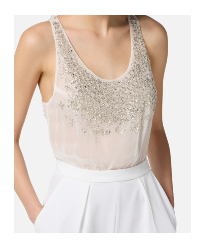 Elisabetta Franchi Crystal-embellished Jumpsuit In White