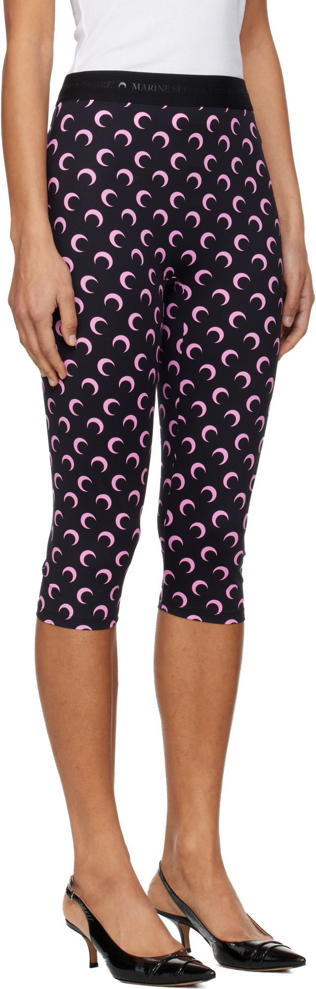 Marine Serre Black Recycled Moon Jersey Capri Leggings In Purple