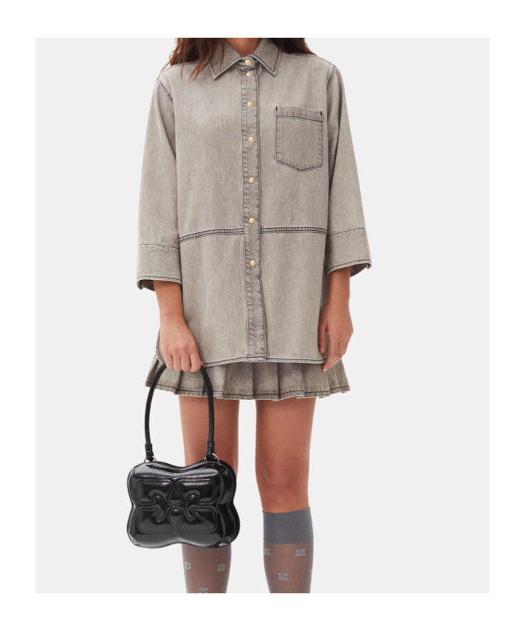 Ganni Gray Oversized Future Denim Shirt In Gray