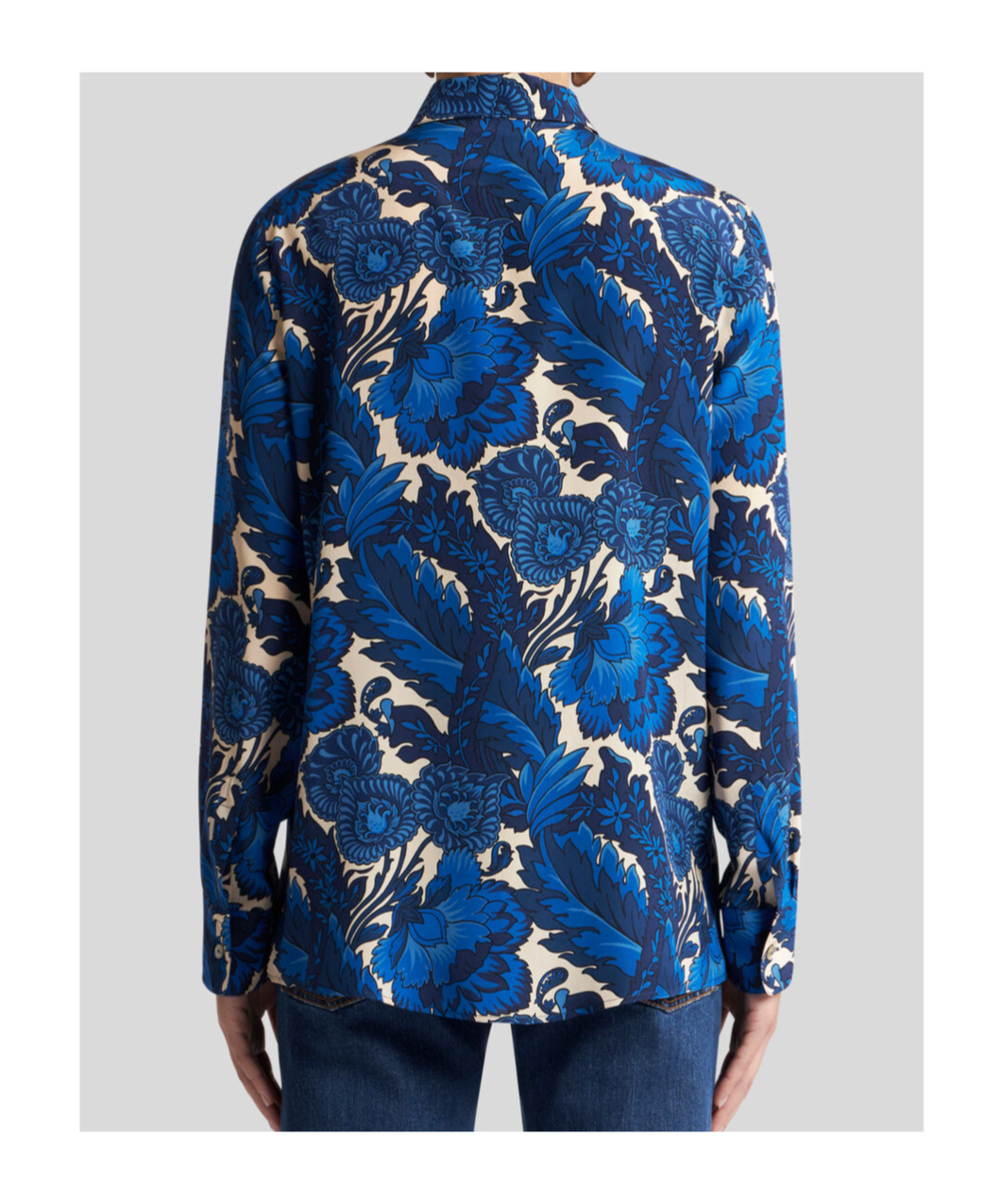 Shop Etro Silk Shirt With Maxi Floral Print In Blue