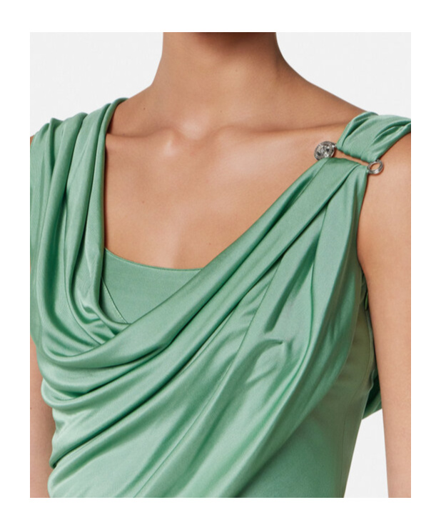 Versace Green Safety Pin Draped Minidress In Green