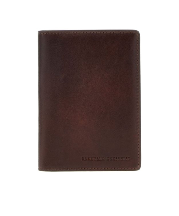 Brunello Cucinelli Leather Passport Holder In Bordeaux Red
