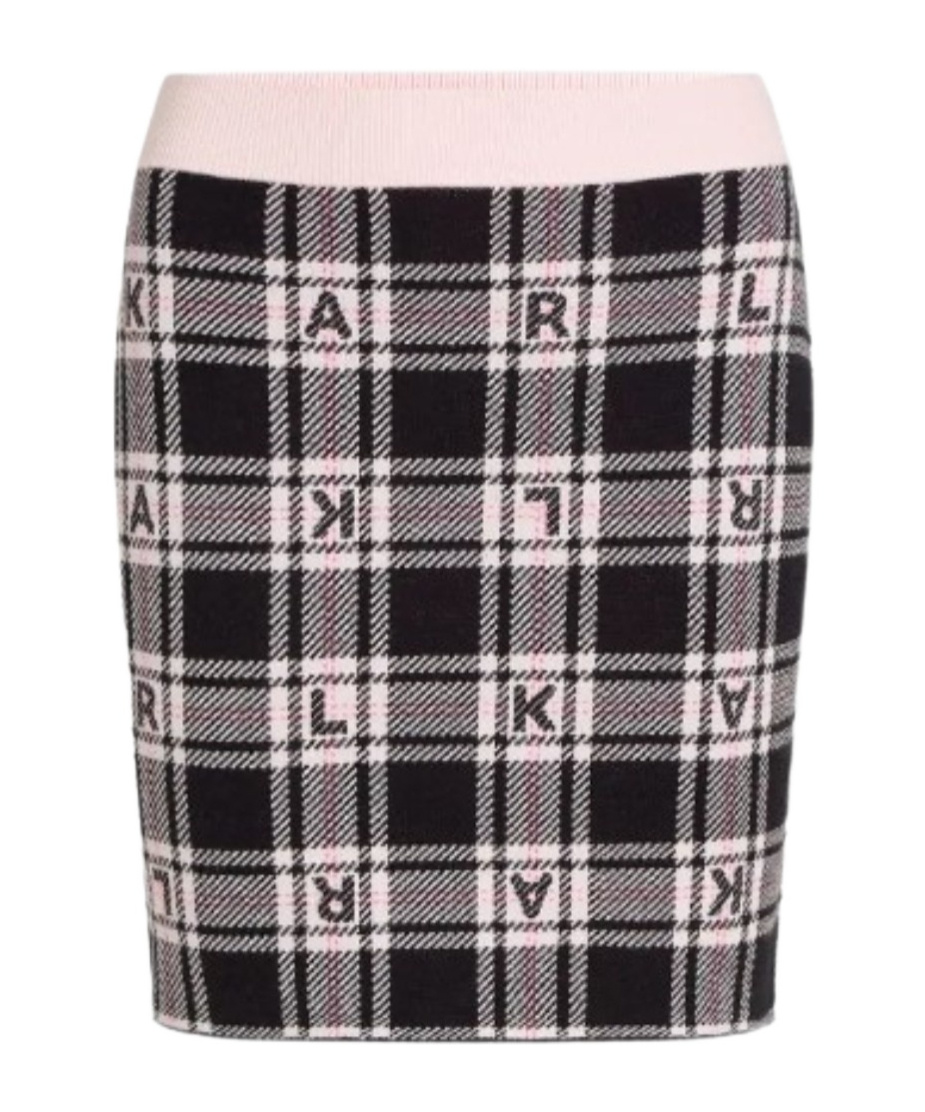 Shop Karl Lagerfeld Checked Skirt In Black