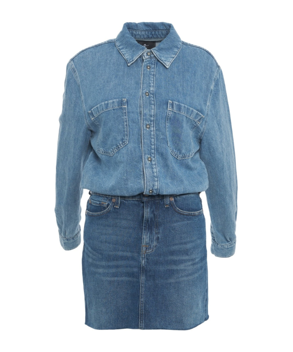 Shop 7 For All Mankind Denim Mini Dress In Blue