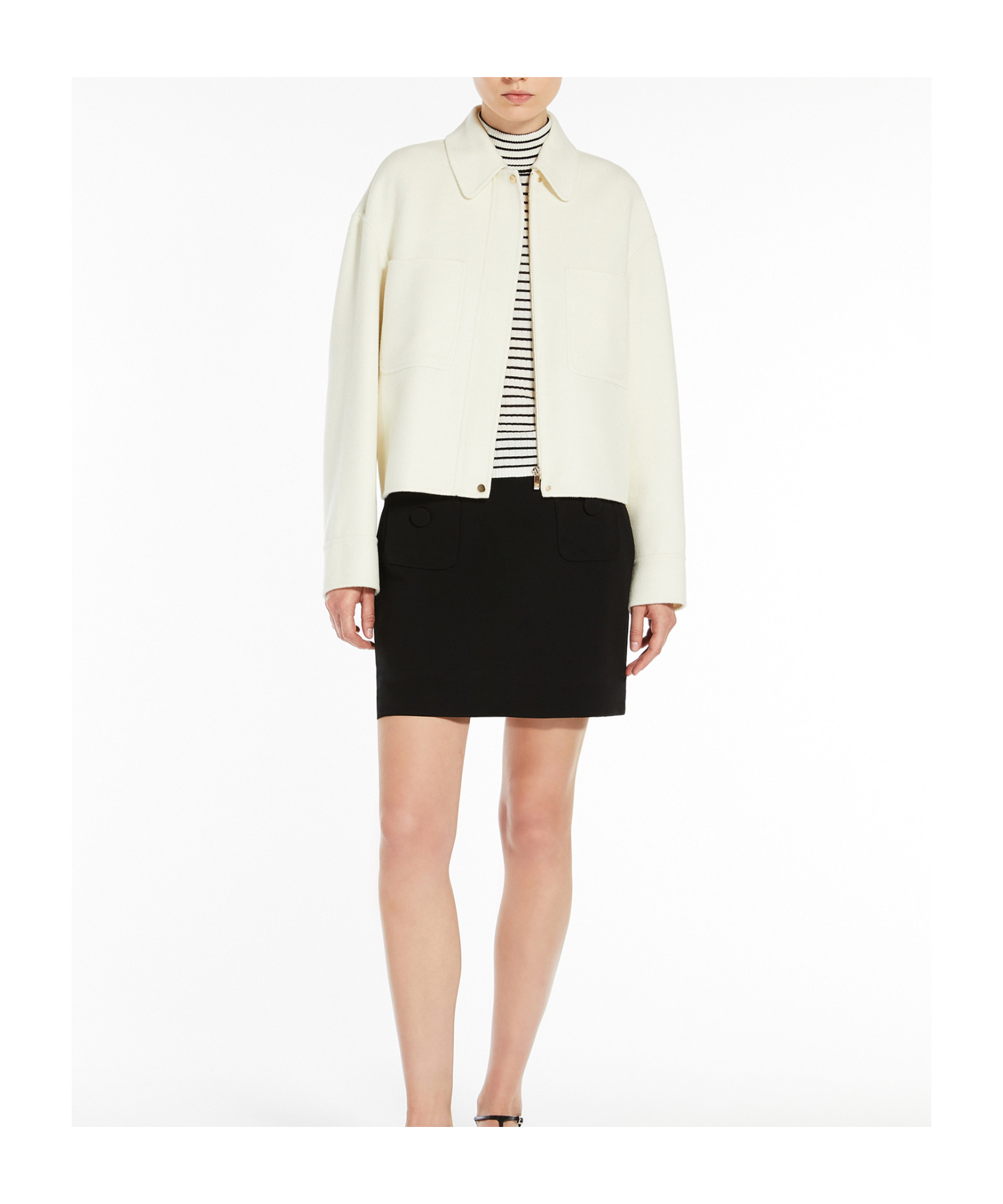 Max Mara Fiemme Striped Mock-neck Sweater In White