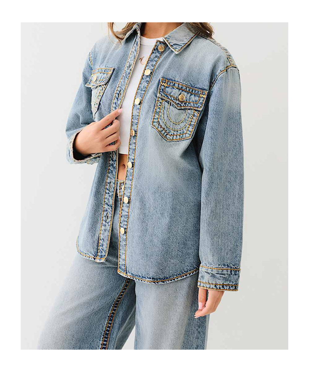Shop True Religion Denim Super T Shacket In Multicolor