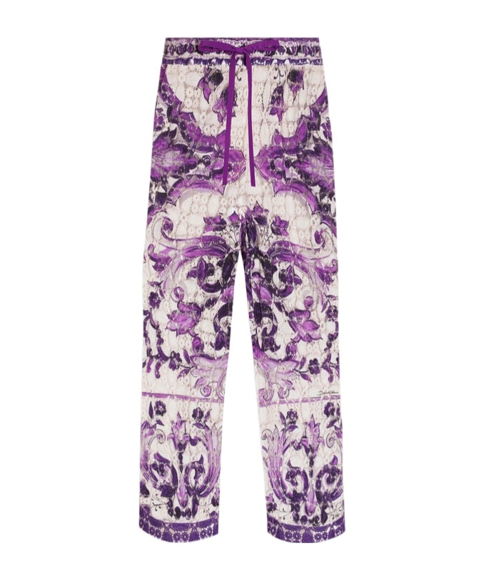 Dolce & Gabbana Majolica Print Lace Cropped Trousers In Multi