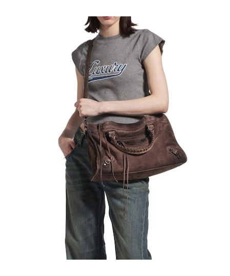 Balenciaga Le City Medium Crinkled Leather Top-handle Bag In Red