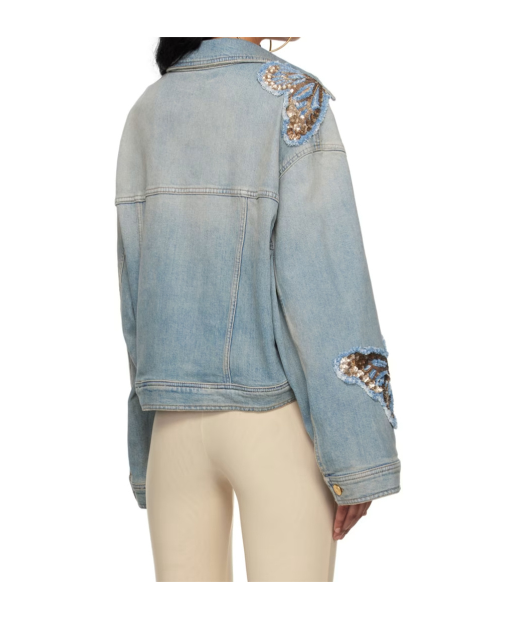 Blumarine Sequin Pattern Decal Denim Coat In Gray
