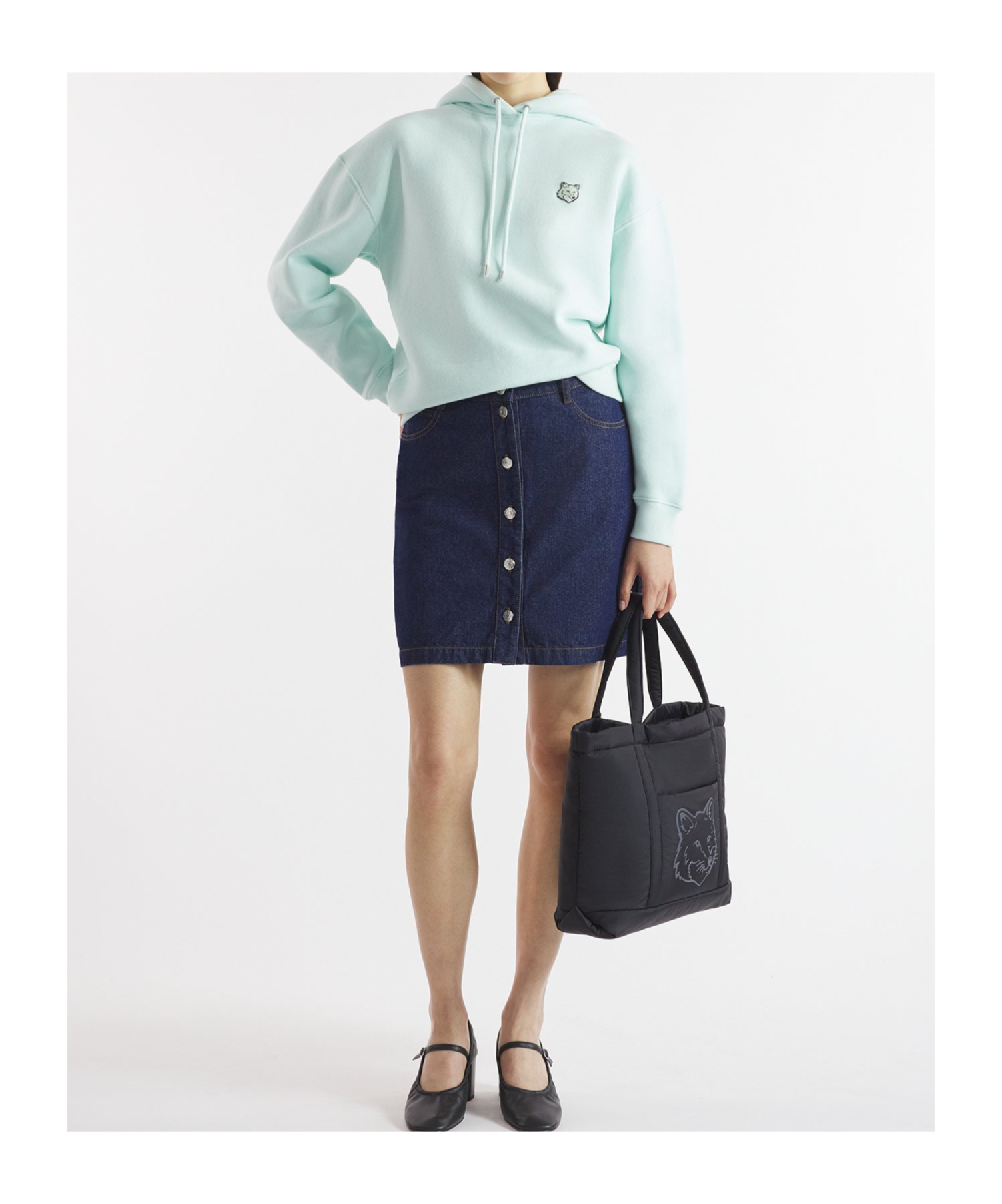 Maison Kitsuné Pastel Mint Cropped Hoodie With Embroidered Fox Logo In Blue