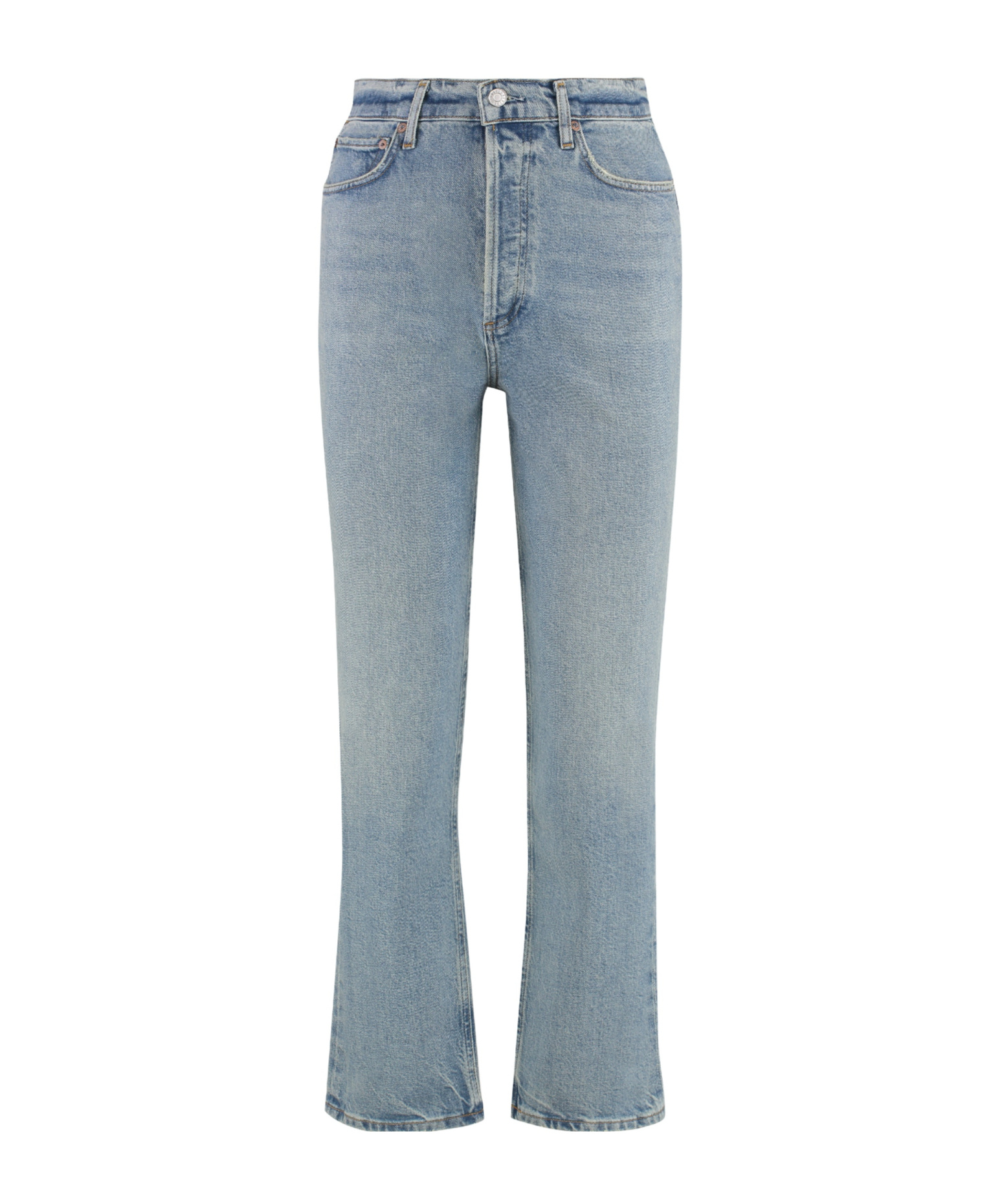 Agolde Wide-leg Faded Wash Denim Trousers With Five Pockets
