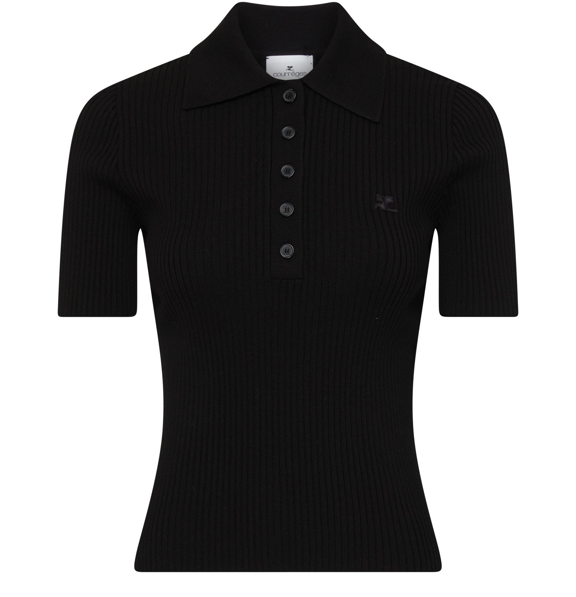 Shop Courrèges Signature Rib Knit Polo In Black