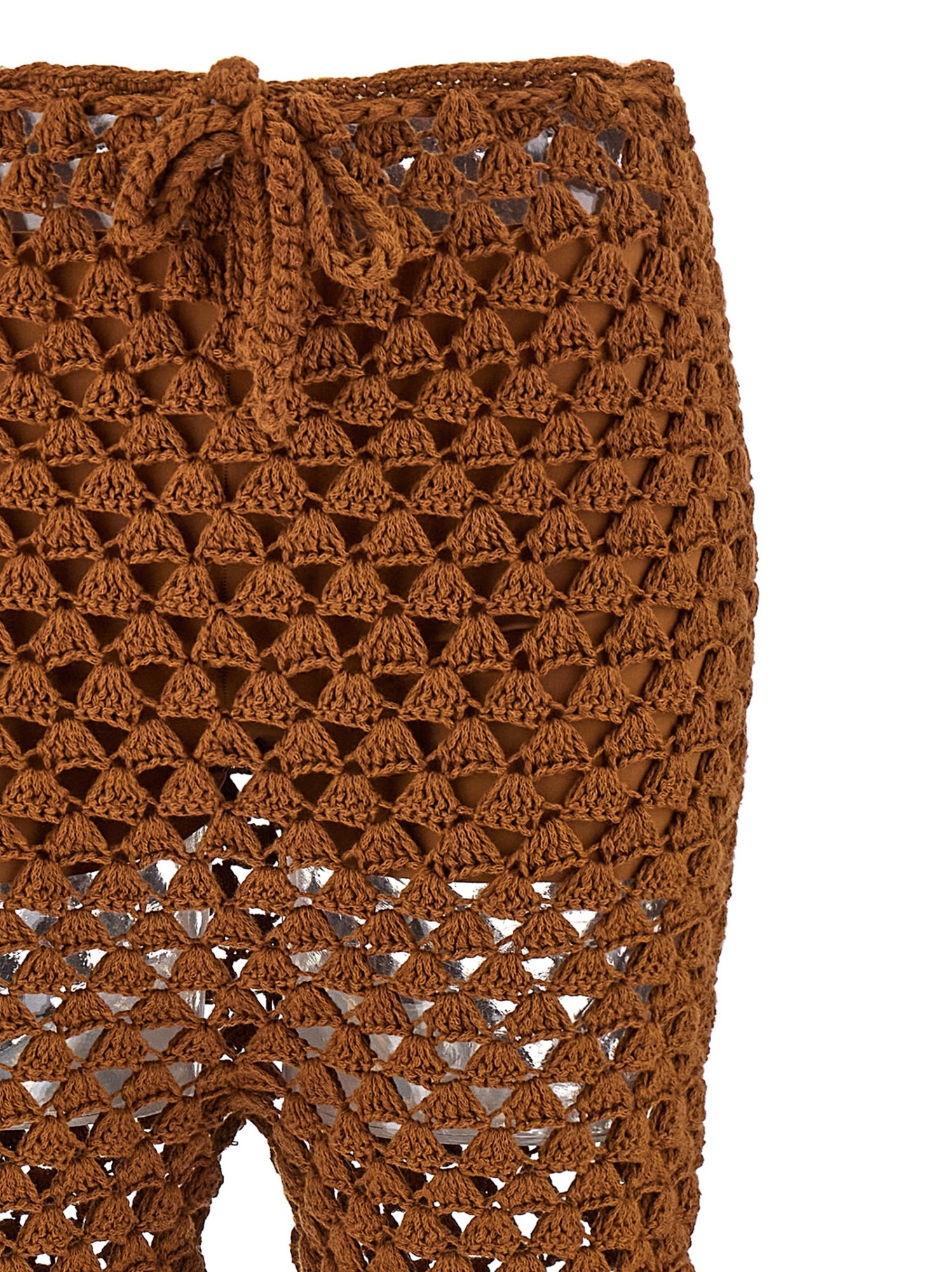 Ermanno Scervino Flared Leg Sheer Crochet Trousers In Brown
