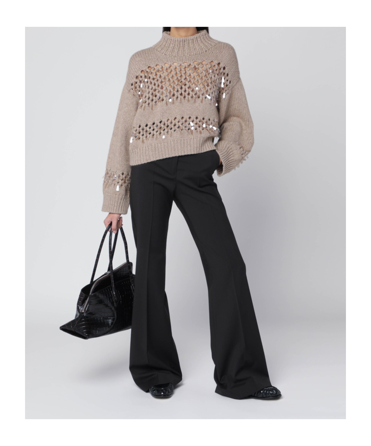Brunello Cucinelli Chunky Knit Openwork Sweater Featuring Sequins In Pink