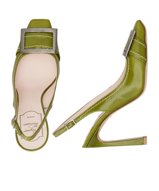 Roger Vivier Trompette Slingback Pumps In Patent Leather In Green