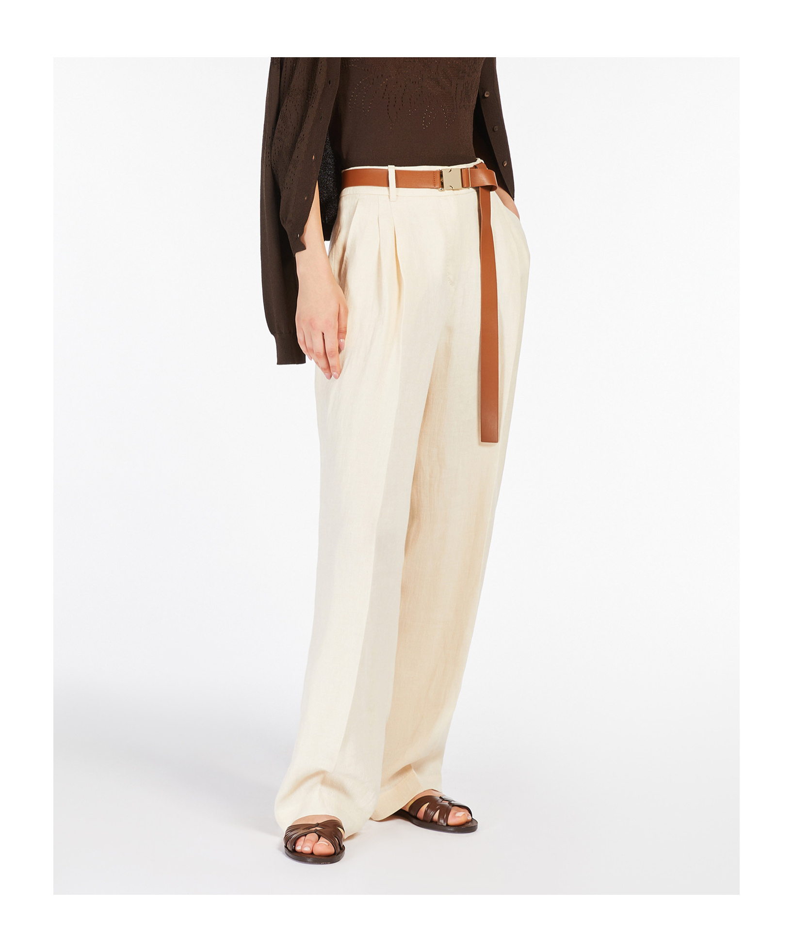 Max Mara Pantalon Droit En Lin Délavé In Nude