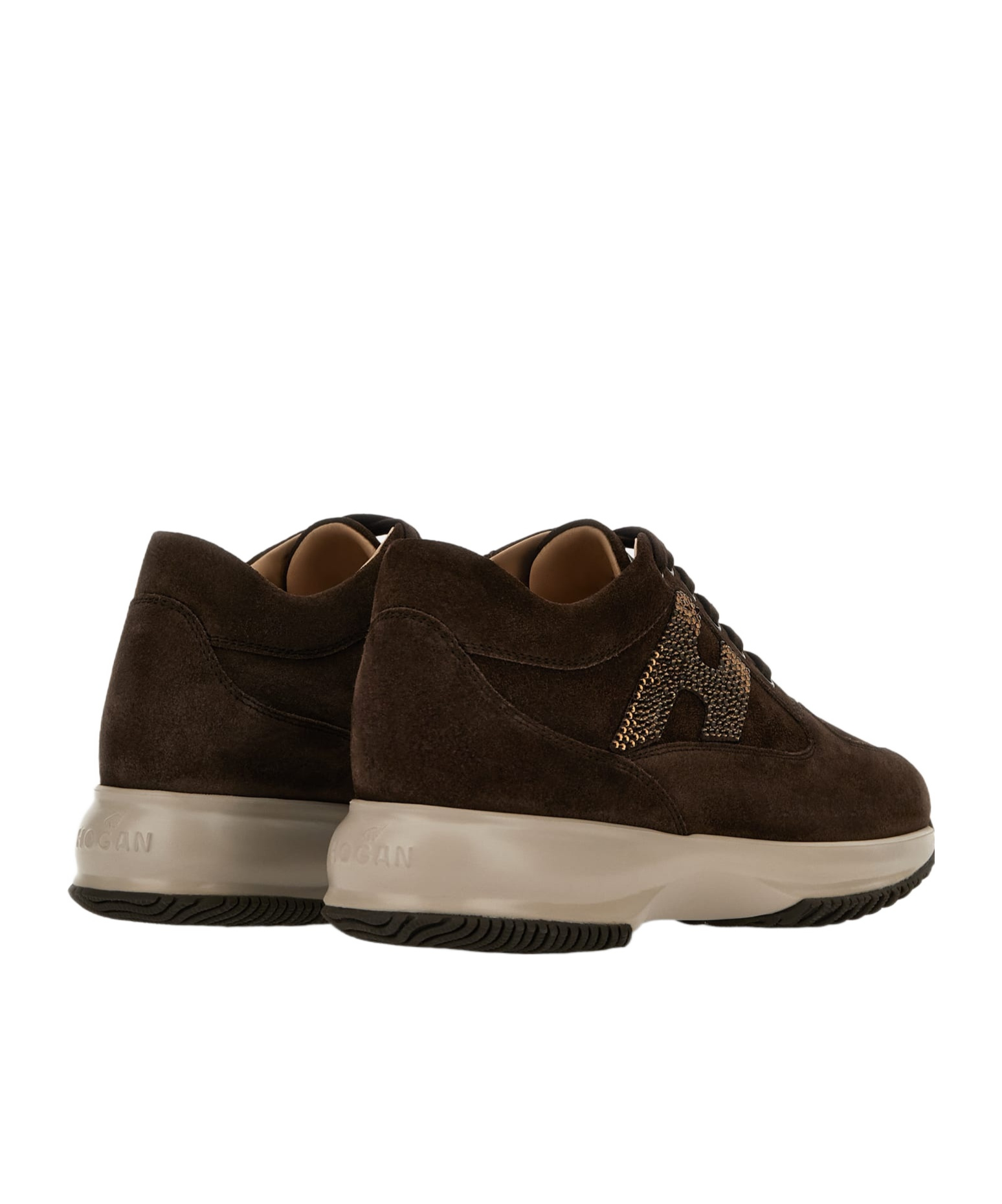 Hogan Interactive Suede Sneakers With Rhinestones Shoes In Brown