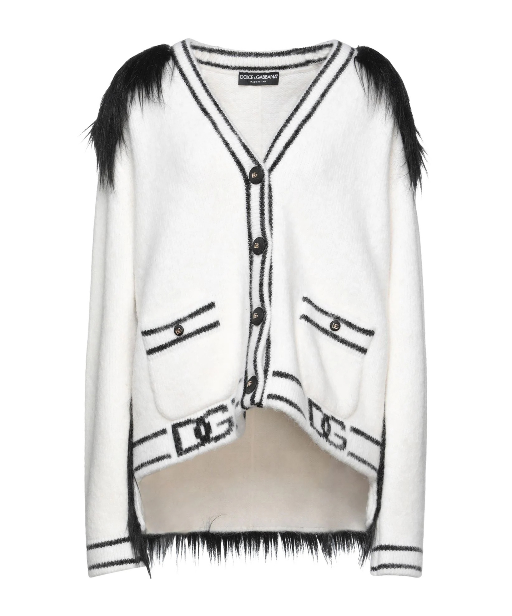 Dolce & Gabbana Two-tone Fuzzy Knit Cardigan In White