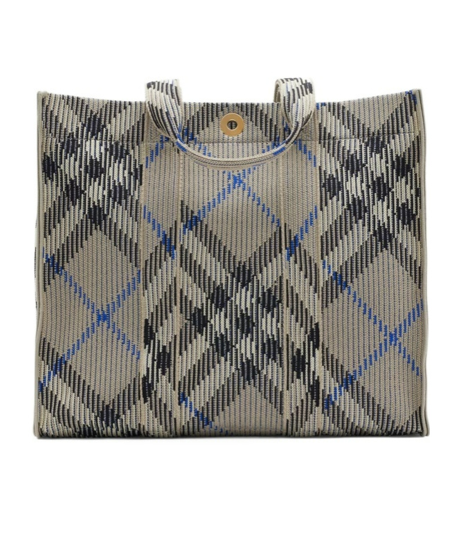 Burberry Medium Check Knitted Tote In Gray