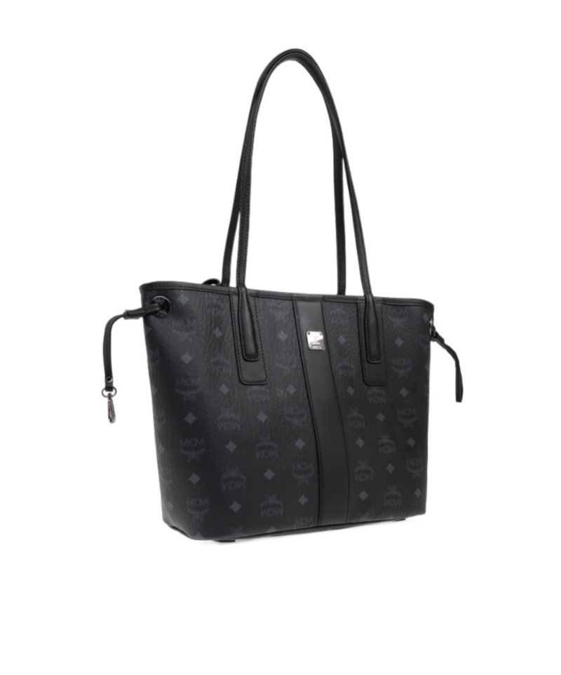 Mcm Canvas Liz Shopping Bag With Logo Pattern In Black