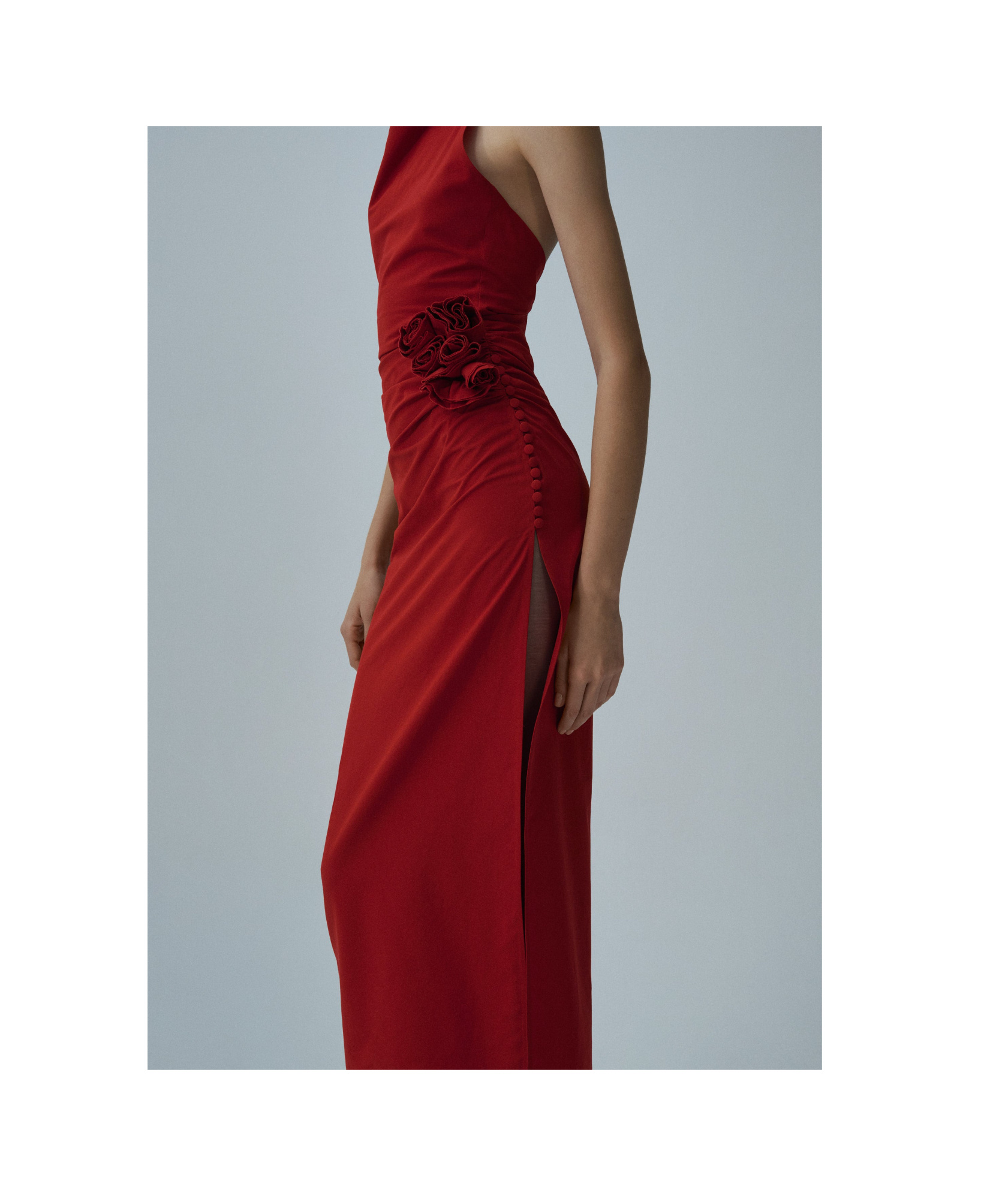 Magda Butrym High Neck Floral Applique Midi Dress In Red In Red