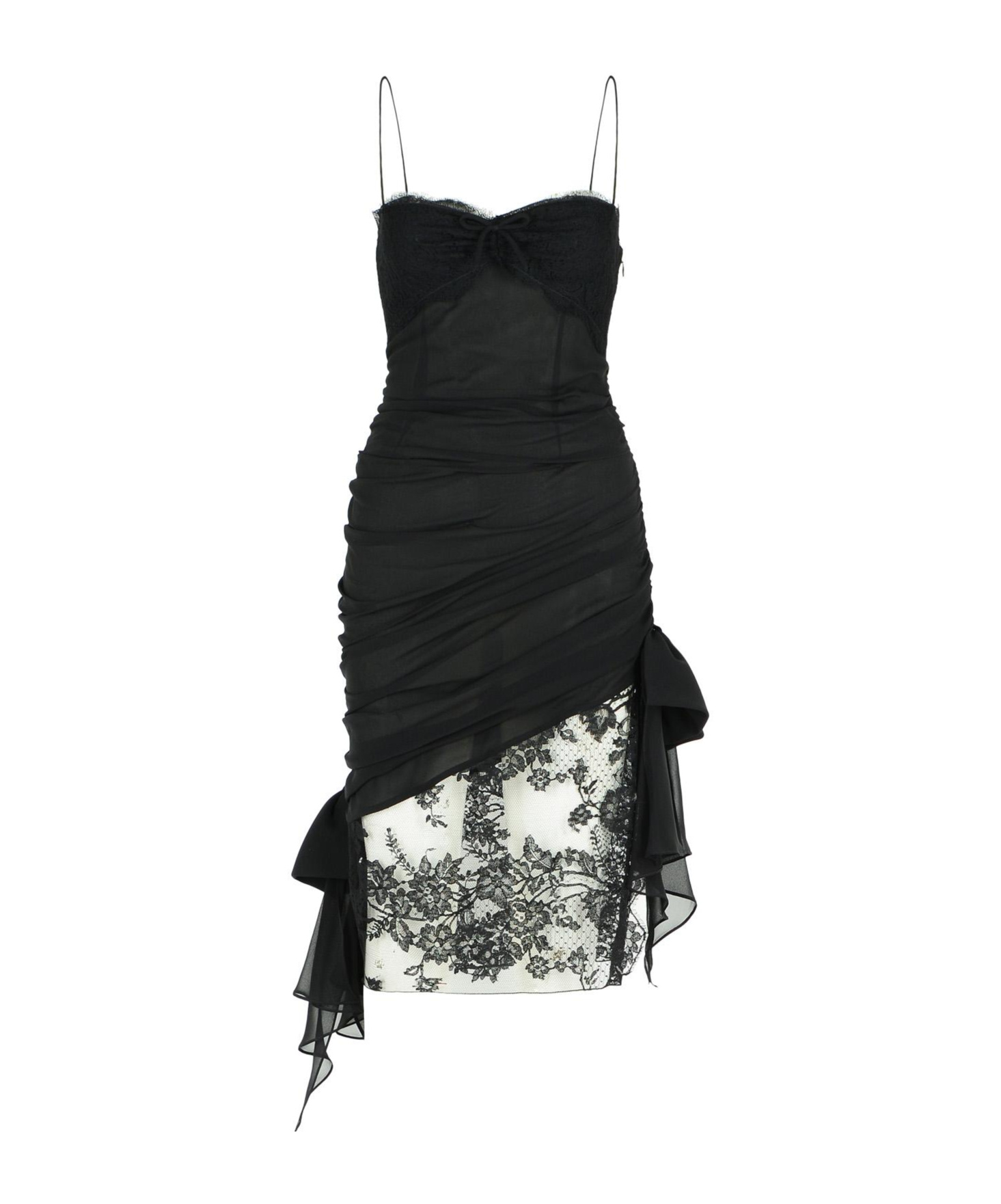 Alessandra Rich Silk Mini Dress Lace Overlay In Black