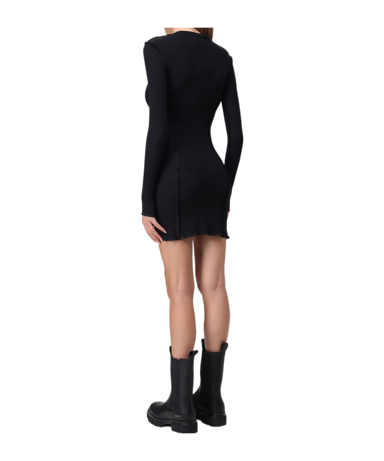 Shop Palm Angels Logo Embroidered Long-sleeved Dress In Black