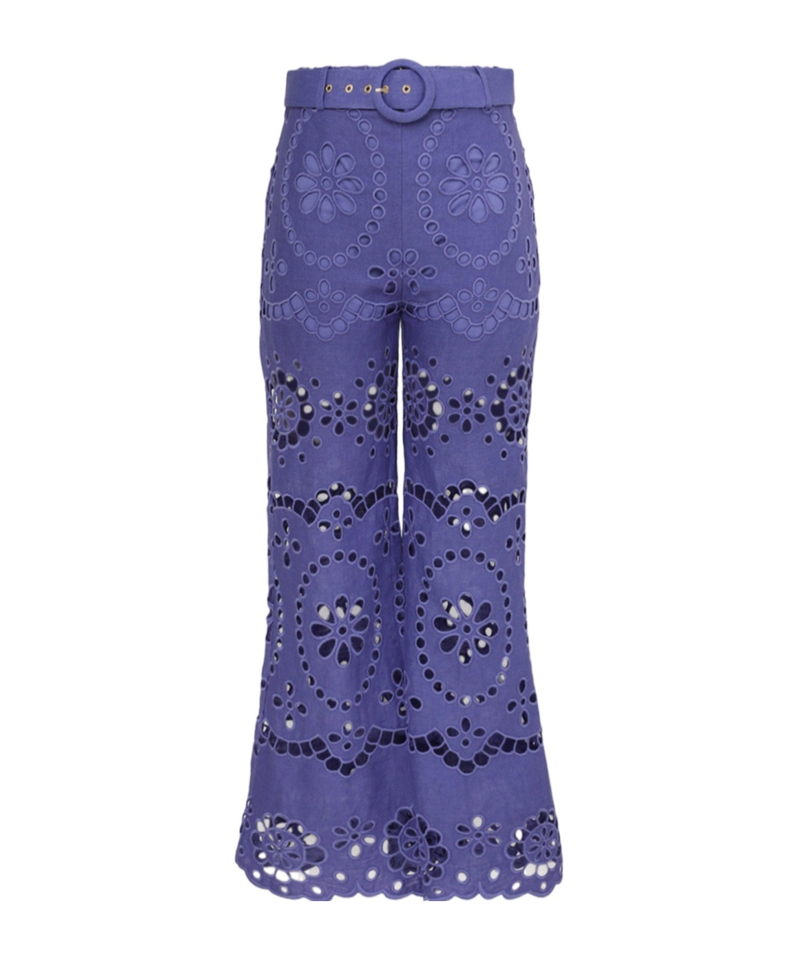 Zimmermann Pop Embroidered Belted Flared Pants In Blue