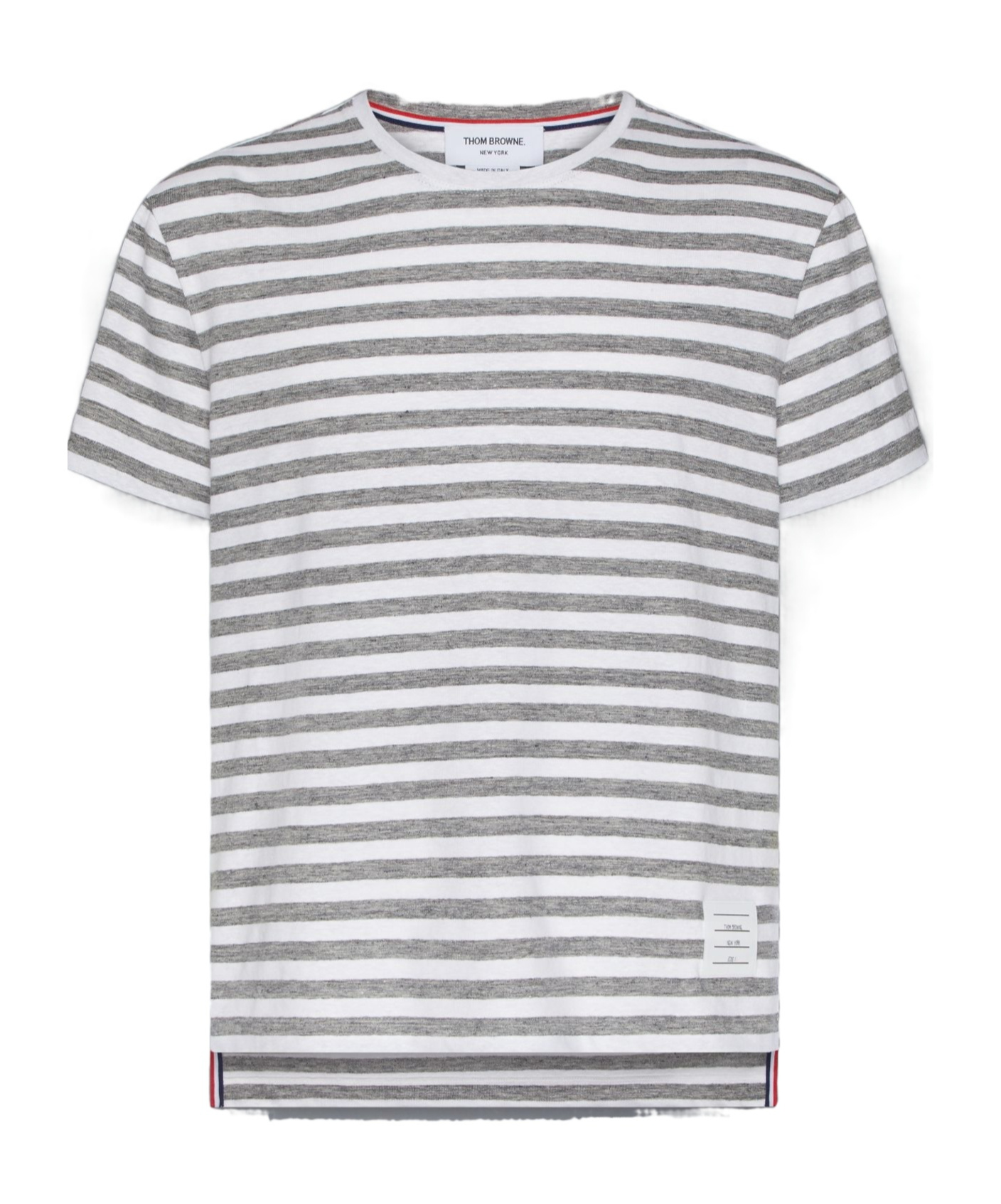 Thom Browne Striped Linen T-shirt In Gray