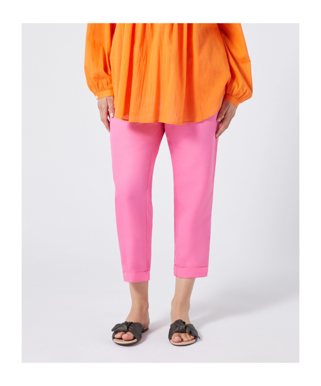 Marina Rinaldi Tencel And Linen Joggers In Pink