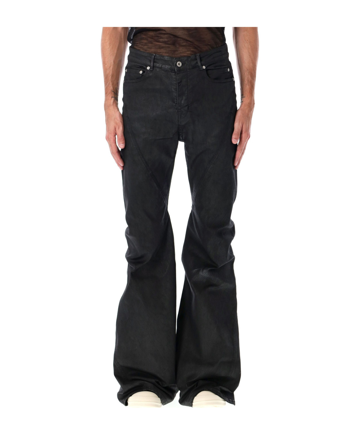 Rick Owens Drkshdw Flare Stitched Pockets Belted Trousers In Black