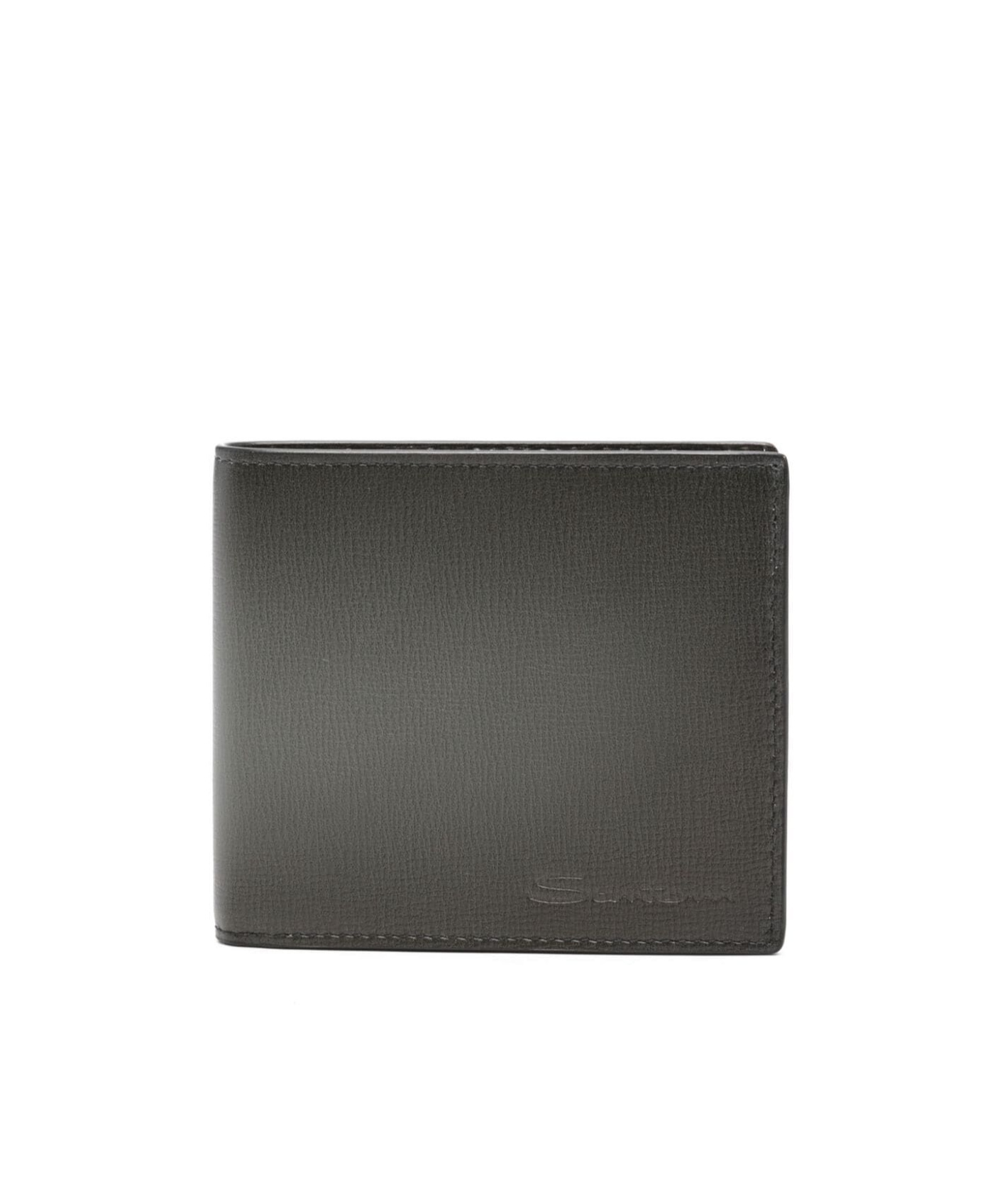 Santoni Mini Leather Wallet For Men In Black