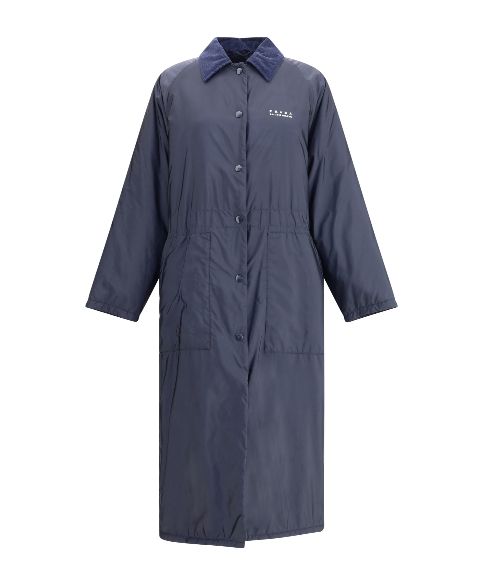 Prada Long Down Jacket In Blue