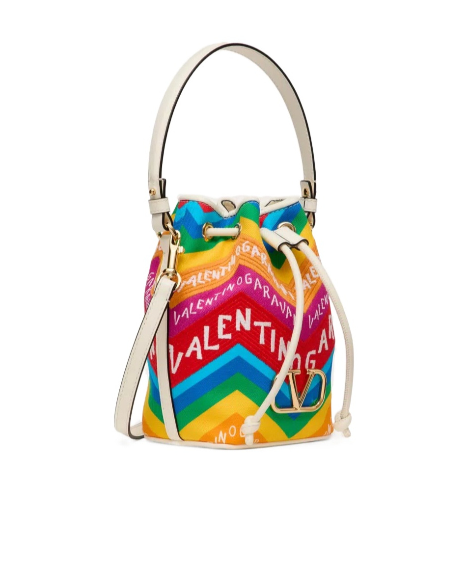 Valentino Mini Escape Canvas Bucket Bag In Multicolor