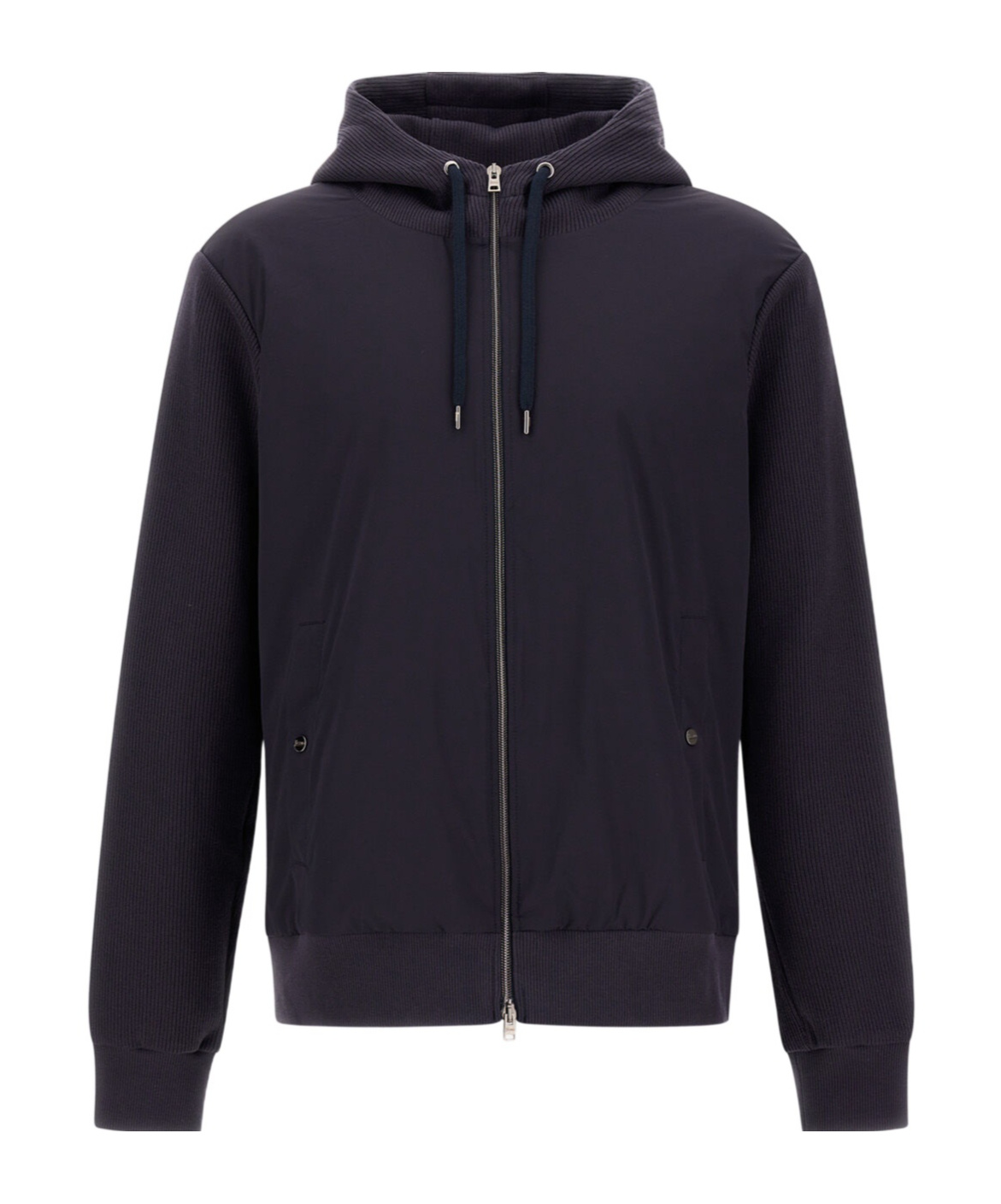 Herno Resort Jacket In Knit Effect Interlock And Travel Nylon Ponente In Blue