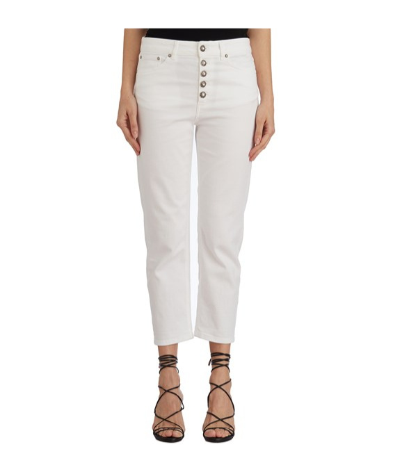 Dondup Cropped Cotton-blend Denim Jeans With Button Detailing