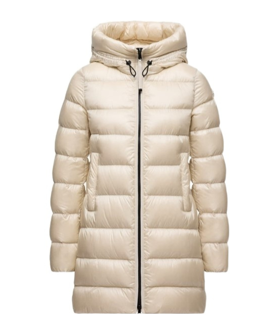 Moncler Suyenne Hooded Mid-length Down Jacket In Neutral