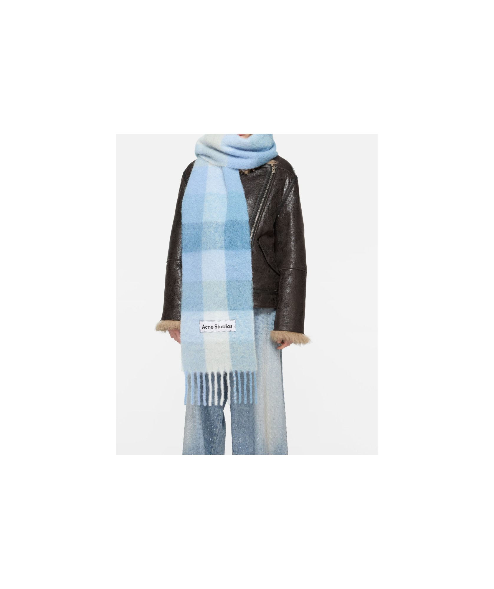 Acne Studios Mohair Check Scarf In Blue