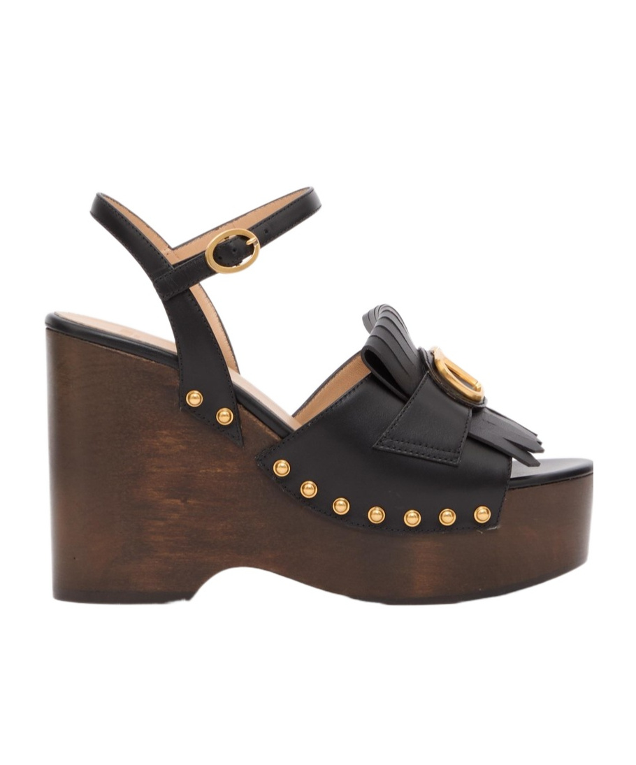 Valentino Vlogo Signature Calfskin Clog Sandal With Fringes 120mm In Black